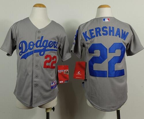 Dodgers #22 Clayton Kershaw Grey Cool Base Stitched Youth MLB Jersey