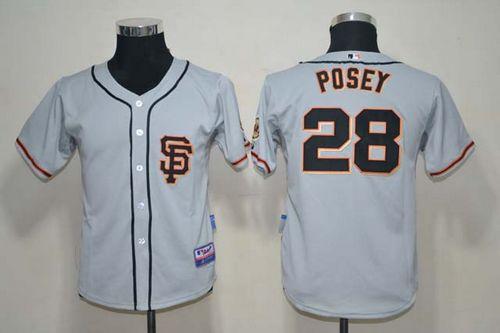 Giants #28 Buster Posey Grey Stitched Youth MLB Jersey