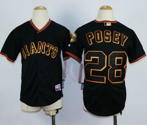 Giants #28 Buster Posey Black Stitched Youth MLB Jersey