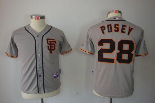 Giants #28 Buster Posey Grey Road 2 Cool Base Stitched Youth MLB Jersey