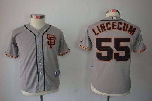 Giants #55 Tim Lincecum Grey Road 2 Cool Base Stitched Youth MLB Jersey