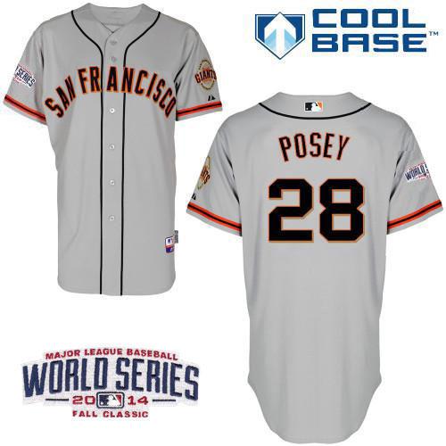 Giants #28 Buster Posey Grey W/2014 World Series Patch Stitched Youth MLB Jersey