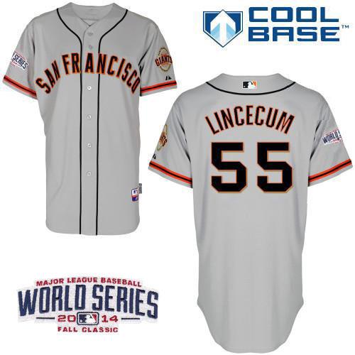 Giants #55 Tim Lincecum Grey W/2014 World Series Patch Stitched Youth MLB Jersey