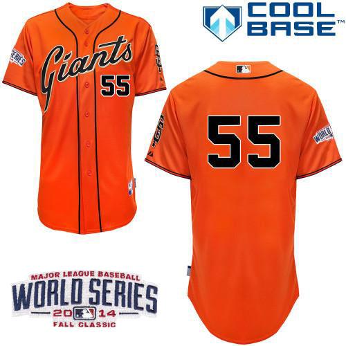 Giants #55 Tim Lincecum Orange Patch W/2014 World Series Patch Stitched Youth MLB Jersey