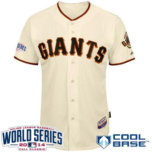 Giants Blank Cream Cool Base W/2014 World Series Patch Stitched Youth MLB Jersey