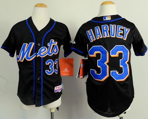 Mets #33 Matt Harvey Black Cool Base Stitched Youth MLB Jersey