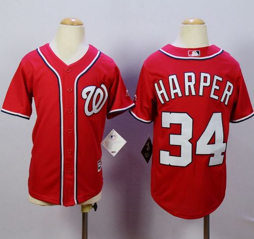 Nationals #34 Bryce Harper Red Cool Base Stitched Youth MLB Jersey