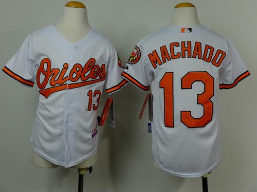 Orioles #13 Manny Machado White Cool Base Stitched Youth MLB Jersey