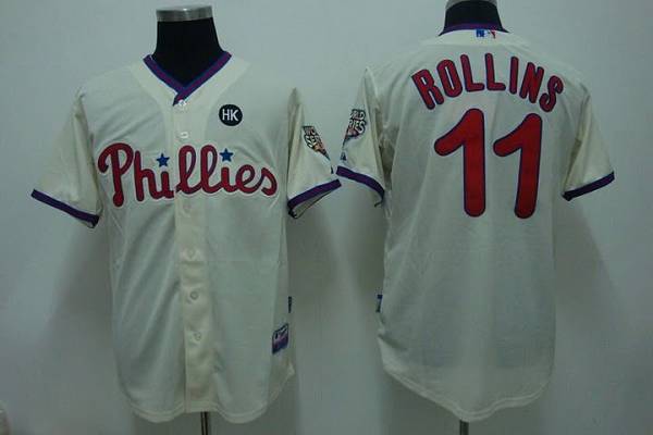 Phillies #11 Jimmy Rollins Stitched Cream Youth MLB Jersey