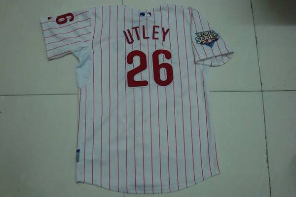 Phillies #26 Chase Utley Stitched White Red Strip Youth MLB Jersey