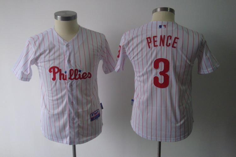 Phillies #3 Hunter Pence White(Red Strip) Stitched Youth MLB Jersey