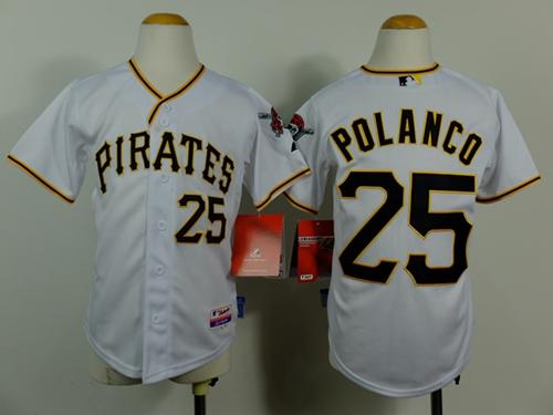 Pirates #25 Gregory Polanco White Cool Base Stitched Youth MLB Jersey