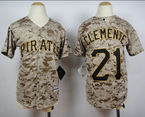 Pirates #21 Roberto Clemente Camo Cool Base Stitched Youth MLB Jersey