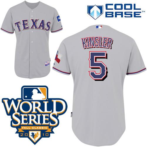Rangers #5 Ian Kinsler Grey 2010 World Series Patch Stitched Youth MLB Jersey