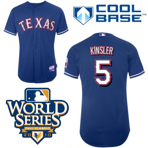 Rangers #5 Ian Kinsler Blue 2010 World Series Patch Stitched Youth MLB Jersey