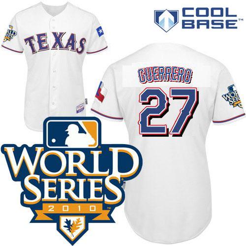 Rangers #27 Vladimir Guerrero White 2010 World Series Patch Stitched Youth MLB Jersey