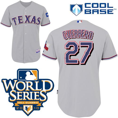 Rangers #27 Vladimir Guerrero Grey 2010 World Series Patch Stitched Youth MLB Jersey