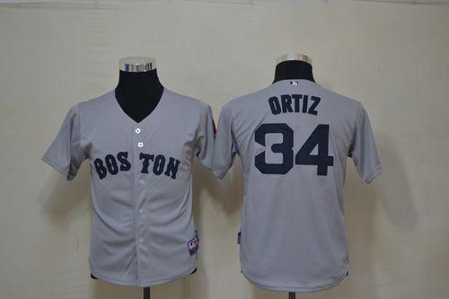 Red Sox #34 David Ortiz Grey Cool Base Stitched Youth MLB Jersey