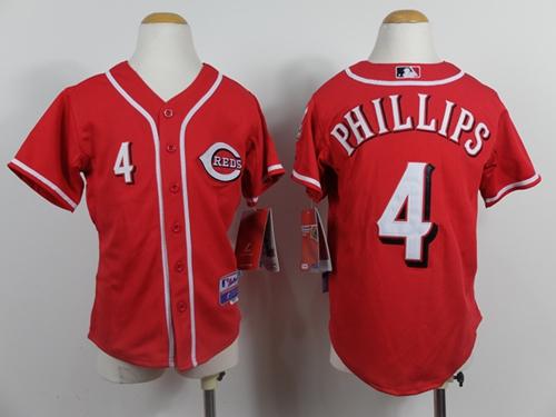 Reds #4 Brandon Phillips Red Cool Base Stitched Youth MLB Jersey