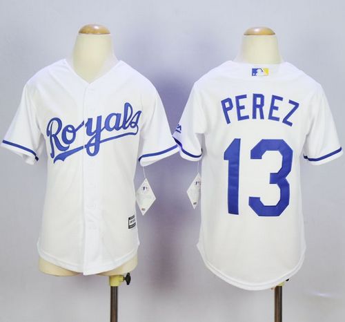 Royals #13 Salvador Perez White Cool Base Stitched Youth MLB Jersey