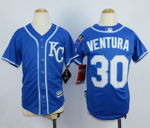 Royals #30 Yordano Ventura Blue Cool Base Stitched Youth MLB Jersey
