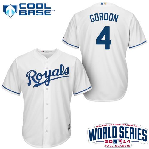 Royals #4 Alex Gordon White Cool Base W/2014 World Series Patch Stitched Youth MLB Jersey