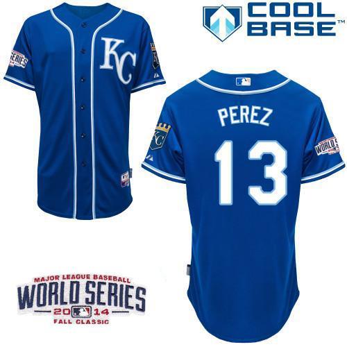 Royals #13 Salvador Perez Blue Cool Base W/2014 World Series Patch Stitched Youth MLB Jersey