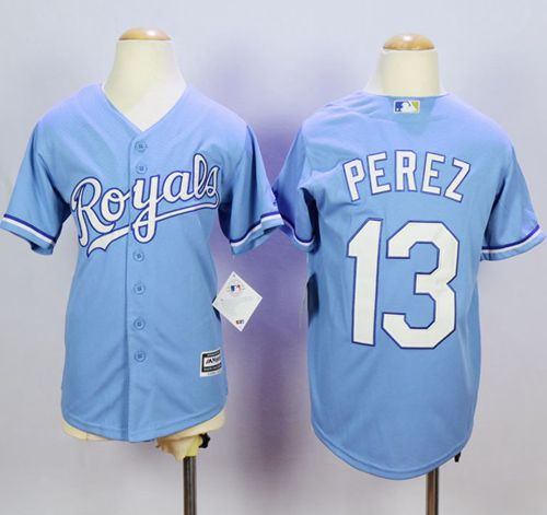 Royals #13 Salvador Perez Light Blue Cool Base Alternate 1 Stitched Youth MLB Jersey