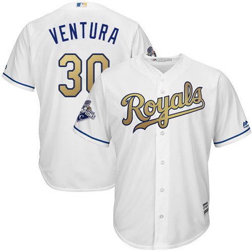 Royals #30 Yordano Ventura White 2015 World Series Champions Gold Program Cool Base Stitched Youth MLB Jersey