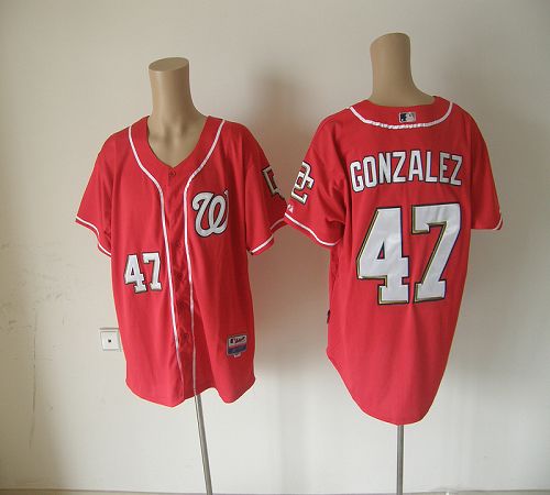 Nationals #47 Gio Gonzalez Red Cool Base Stitched MLB Jersey