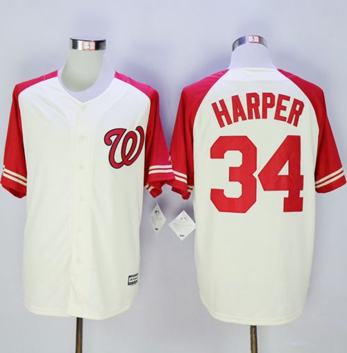 Nationals #34 Bryce Harper Cream/Red Exclusive New Cool Base Stitched MLB Jersey