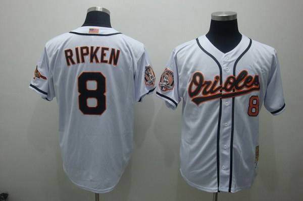 Mitchell and Ness Orioles #8 Cal Ripken Stitched White Throwback MLB Jersey