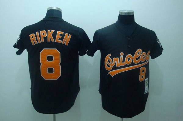 Mitchell and Ness Orioles #8 Cal Ripken Stitched Black Throwback MLB Jersey