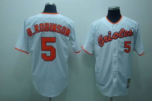 Mitchell and Ness Orioles #5 Brooks Robinson Stitched White Throwback MLB Jersey