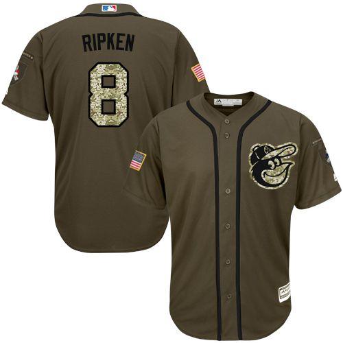 Orioles #8 Cal Ripken Green Salute to Service Stitched MLB Jersey