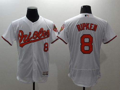 Orioles #8 Cal Ripken White Flexbase Authentic Collection Stitched MLB Jersey
