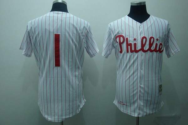Mitchell and Ness Phillies #1 Richie Ashburn Stitched White Red Strip Throwback MLB Jersey