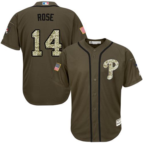 Phillies #14 Pete Rose Green Salute to Service Stitched MLB Jersey