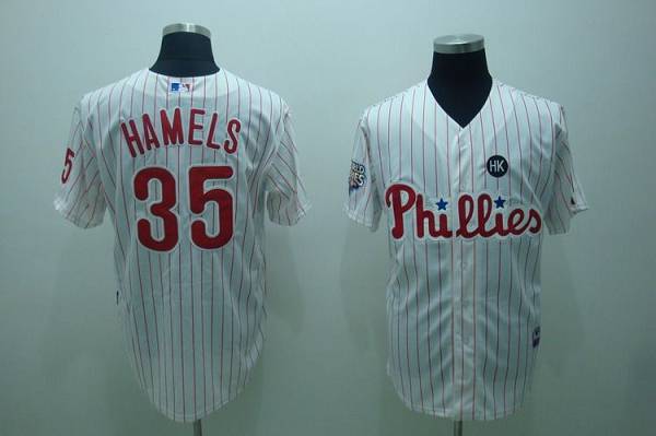 Phillies #35 Colbert Hamels Stitched White Red Strip MLB Jersey