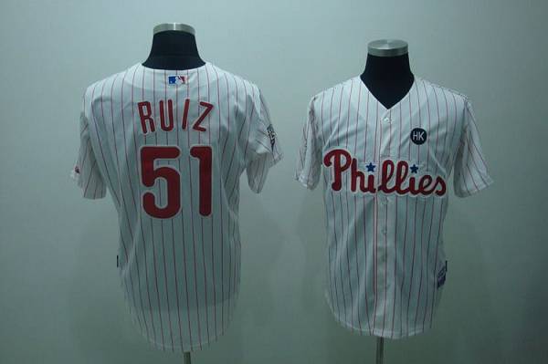 Phillies #51 Carlos Ruiz Stitched White Red Strip MLB Jersey