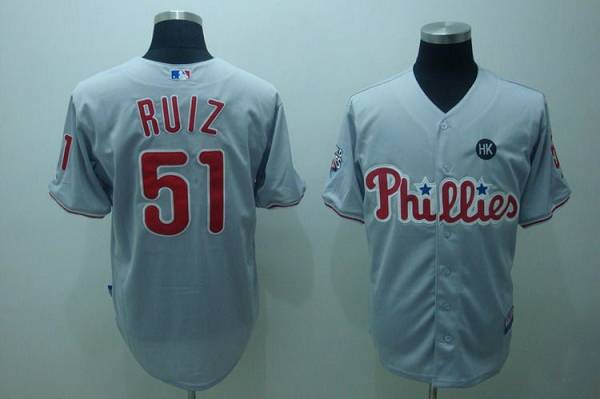 Phillies #51 Carlos Ruiz Stitched Grey MLB Jersey