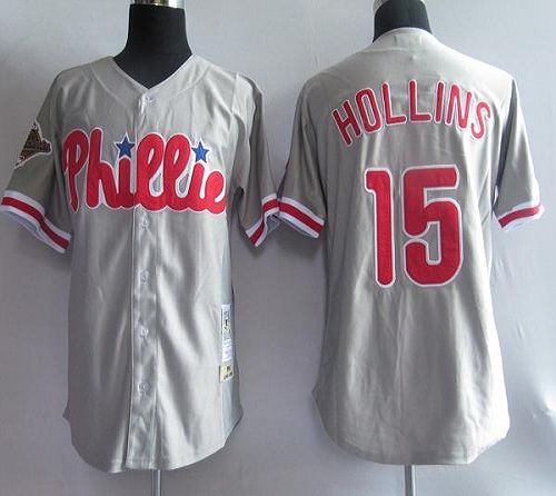 Mitchell and Ness Phillies #15 Dave Hollins Grey Stitched Throwback MLB Jersey