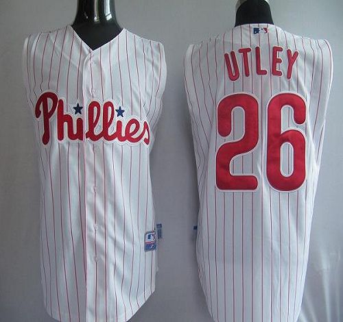 Phillies #26 Chase Utley White(Red Strip) Vest Style Stitched MLB Jersey
