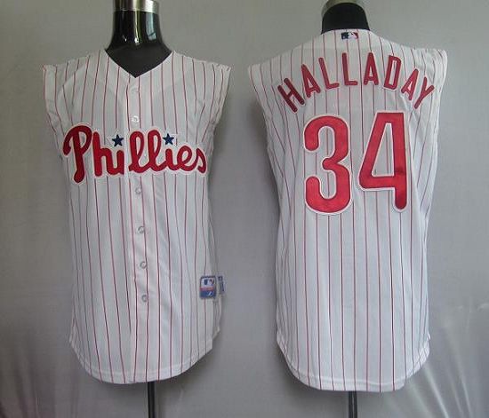 Phillies #34 Roy Halladay White(Red Strip) Vest Style Stitched MLB Jersey