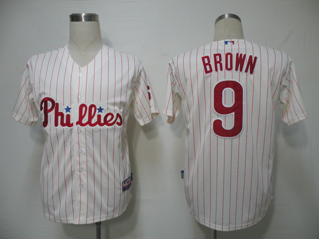 Phillies #9 Domoic Brown White Red Strip Stitched MLB Jersey