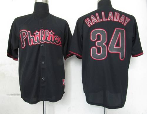 Phillies #34 Roy Halladay Black Fashion Stitched MLB Jersey