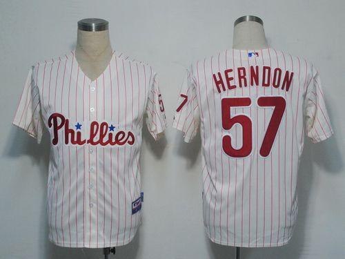 Phillies #57 David Herndon White(Red Strip) Cool Base Stitched MLB Jersey