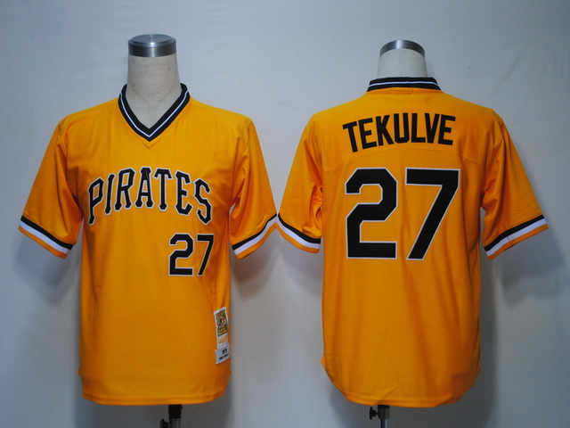 Mitchell and Ness Pirates #27 Kent Tekulve Yellow Throwback Stitched MLB Jersey
