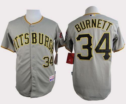 Pirates #34 A. J. Burnett Grey Cool Base Stitched MLB Jersey