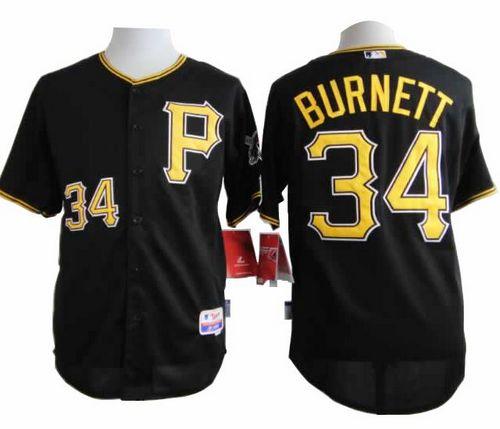 Pirates #34 A. J. Burnett Black Cool Base Stitched MLB Jersey